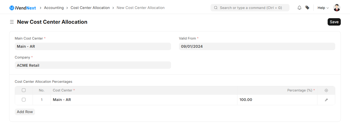 New Cost Center Allocation